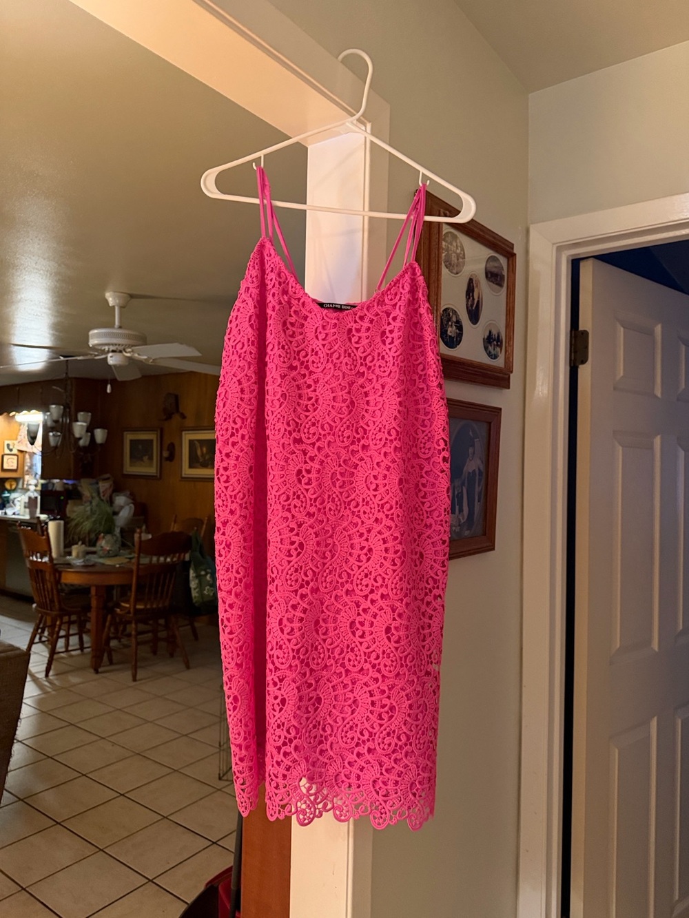 Bright Pink Lace Slip Spaghetti Strap Dress - Women